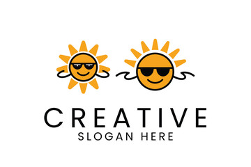 Cool Summer Sun Sunglasses Design Logo Vector hot fun icon warm flat cute happy 