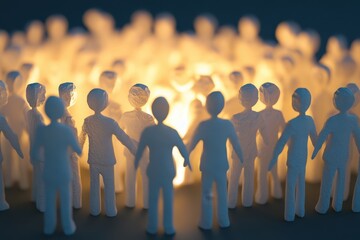 Paper figures united around a glowing light.