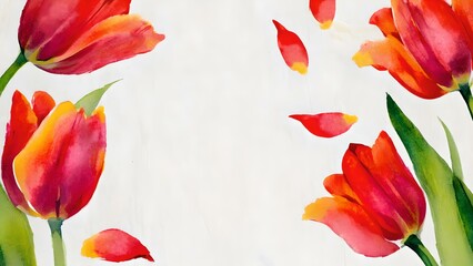 red tulips on white background