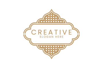 Elegant Golden Ornate Frame Design Logo Template art dots badge label retro     