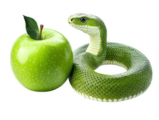Naklejka premium Realistic Illustration Of Green Snake With Green Apple On Transparent Background
