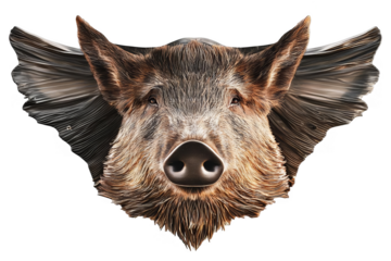 Realistic Isolated Boar Head Facing Front on Transparent Background