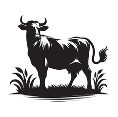 Cows silhouette vector illustration on white background.