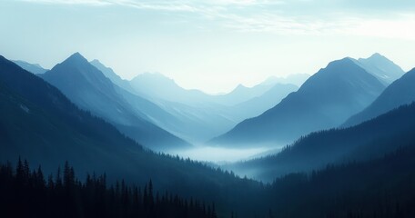 Obraz premium Hazy Mountain Landscape in the Pacific Northwest at Dawn