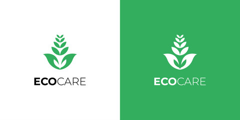 Green leaves eco care logo design, vector logo design template