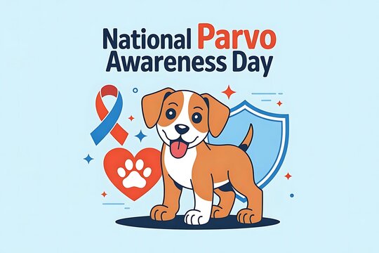 A cheerful puppy celebrates National Parvo Awareness Day, promoting canine health and safety with a vibrant, heartwarming design.