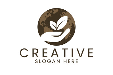 Eco Friendly Global Growth Hand Logo Design Template icon care hope earth green 