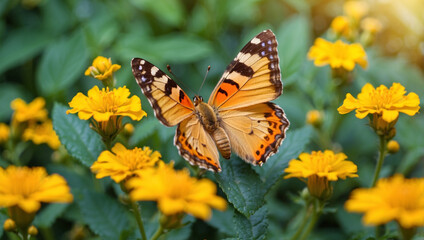 Butterfly on Yellow Flower in the Garden - A Beautiful Moment in Nature