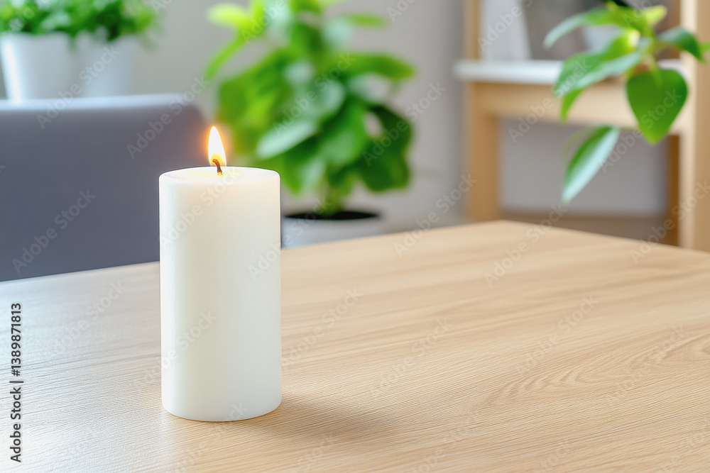 Poster rustic dining area with a beautifully lit candle on a table creating a cozy and inviting atmosphere 