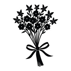 Wildflower silhouette bouquet with mixed species on a clean white background  