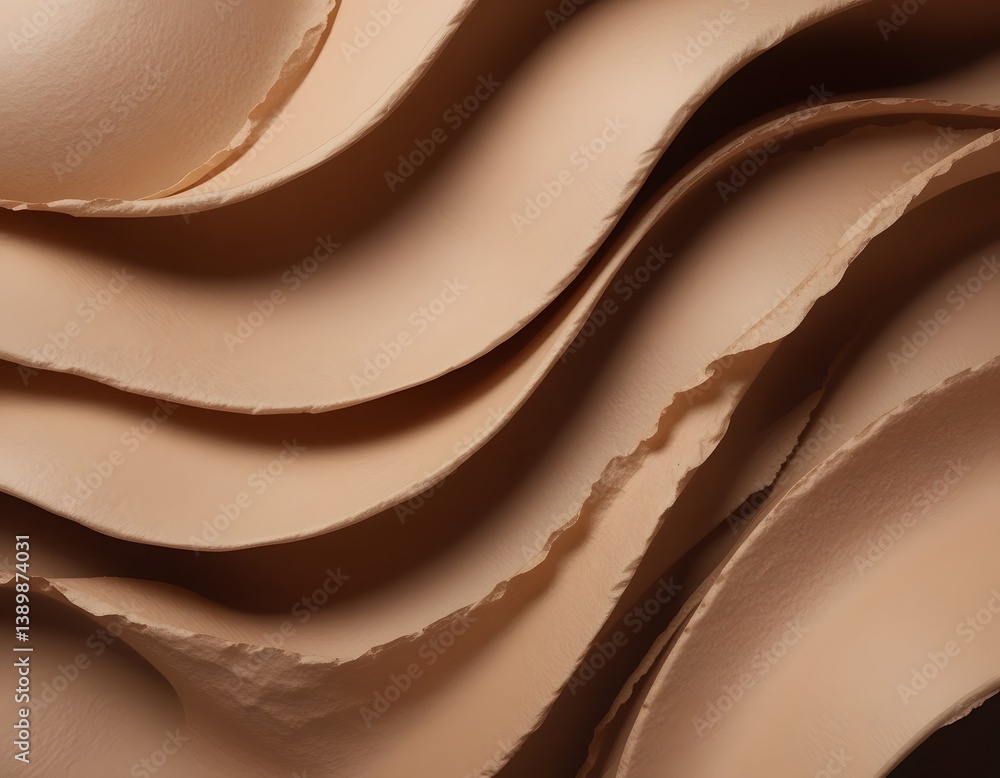 Aufkleber Abstract Brown Paper Waves, A Soft Matte Texture Creating A Dynamic Background. Warm Earthy Tones Evoke Calmness And Sophistication. Light And Shadow Enhance Depth, Making It Visually Appealing.