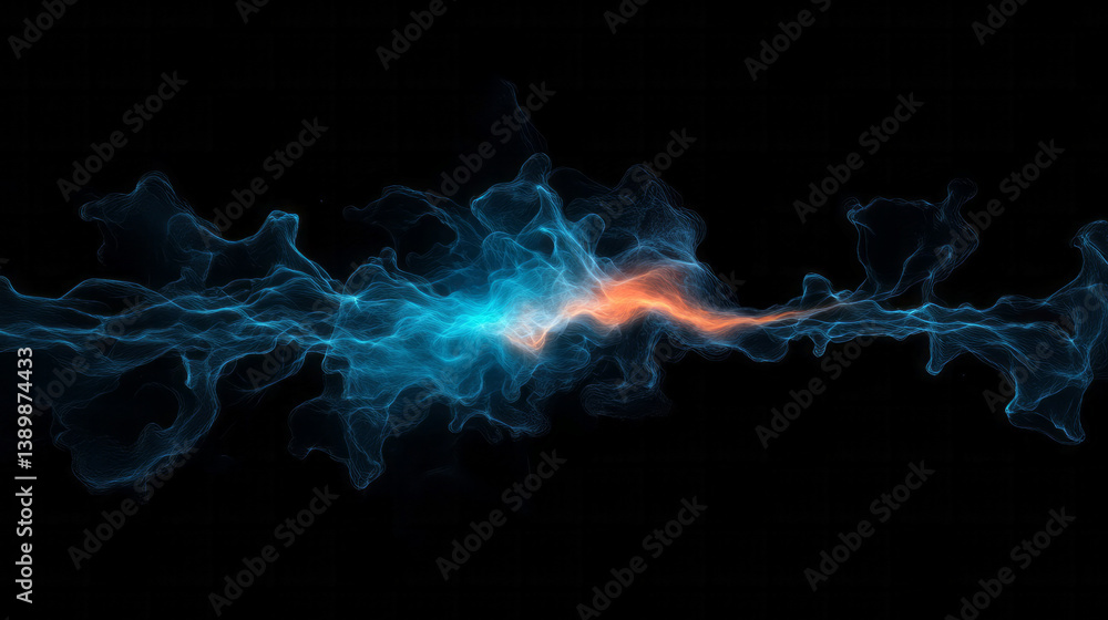 Aufkleber intricate strands of blue and orange forming a luminous neural web, softly pulsing in the darkness