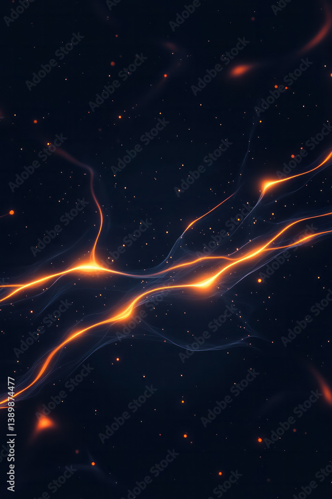 Fototapete a mesmerizing neural mesh glowing in alternating blue and orange pulses, surrounded by softly