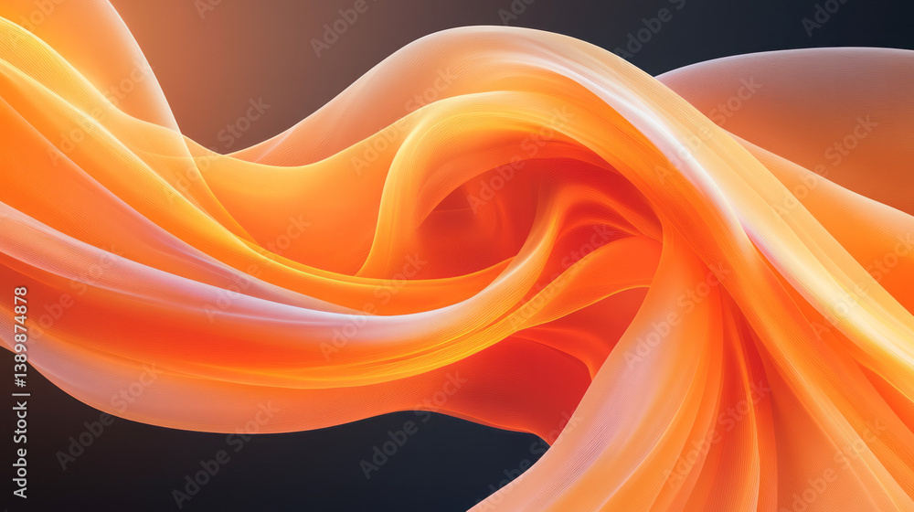 Poster abstract glowing orange nodes linked by delicate light strands, gently rotating in a weightless