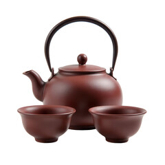 Traditional Chinese Teapot with Cups on Transparent Background