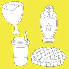 Hand-drawn Fast Food Illustrations: Black & White Food Clipart Doodles
