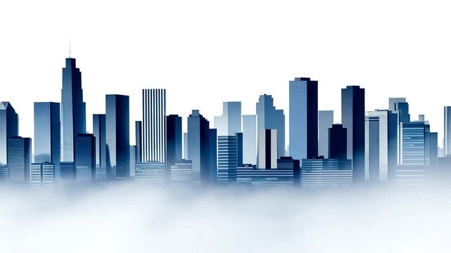 Misty city skyline panorama, urban landscape, fog, background, website header