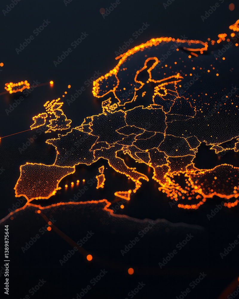 Poster a luminous digital map of the world alive with analytics and glowing pathways, rotating slowly as
