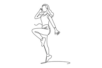 Single continuous line drawing of woman exercising in the morning. Fitness stretching concept. Trendy one line draw design vector illustration