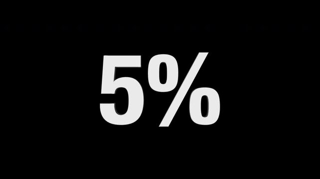 5% 3d text animation on black background. 4K
