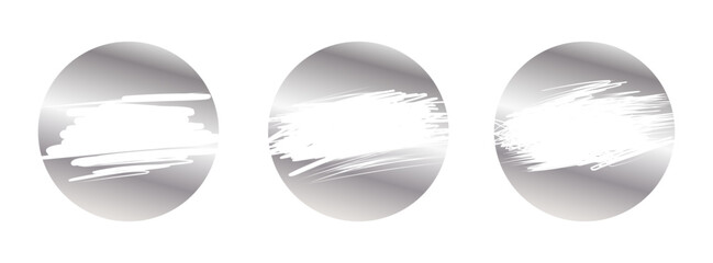 3 Round silver scratch shapes on transparent background. Concept of lottery, casino, winning, gambling, luck. Vector graphics
