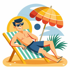 Minimal sunbathing vector design in AI line art style, perfect for summer prints.