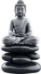 3D Render Illustration Of A Serene Buddha Statue With Black Stone Background