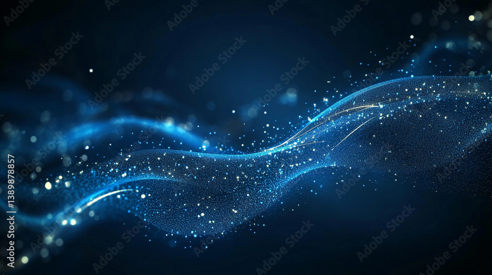 Poster glowing sapphire particles sparkling gently on a deep ocean blue abstract background, abstract blue 