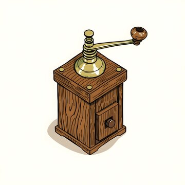 Vintage Wooden Coffee Grinder Manual Bean Mill Isometric Illustration