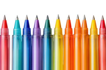 Vibrant rainbow of colorful pens ready for creative writing close up shot with bright colors and