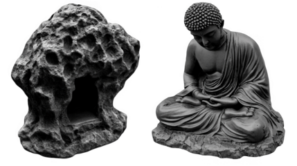 A Serene Monochrome Buddha Statue Illustration with Meditation and Zen for Spirituality