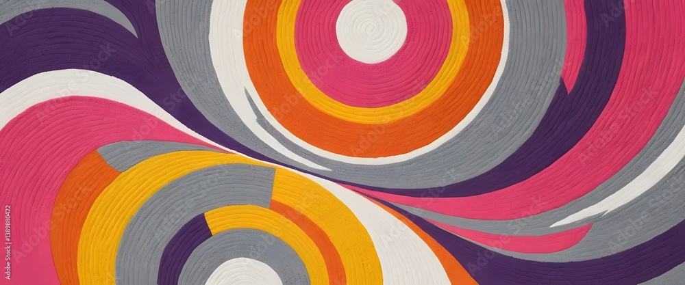 Poster abstract circular design, swirling colors create a vibrant texture. playful arrangement with bright 