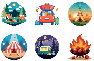 Naklejka premium Camping Bundle. Outdoor Patio Poolside Collection Stickers