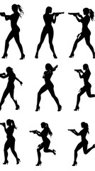 Abstract Dancing Figures Silhouette Pixelated Transparent Background Illustration