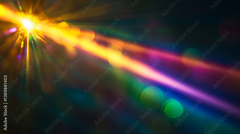 Poster prism rainbow light on dark background overlay. rainbow on a dark backdrop abstract web design eleme