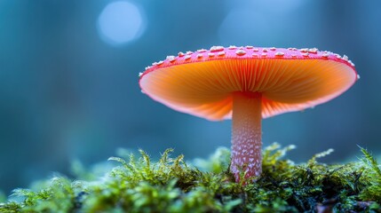Crimson mushroom on mossy ground