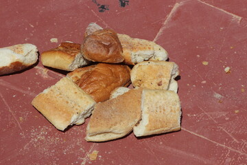 Pieces of dry bread on the floor