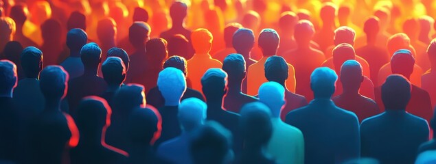 Fototapeta premium Large diverse crowd in vibrant lighting.