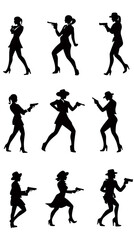 An Abstract Illustration of Dynamic Silhouette Figures Dancing in Black Background