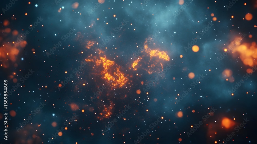 Poster mesmerizing cosmic explosion of glowing particles in deep space background