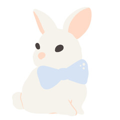 a bunny rabbit with a blue bow ribbon Hand drawn illustration Easter Clipart element Invitations, gifts, greeting cards, print, textile