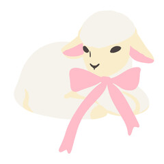a lamb sheep with a pink bow Hand drawn illustration Easter Clipart element Invitations, gifts, greeting cards, print, textile