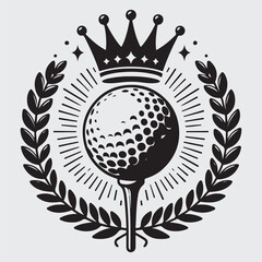 Golf ball vector logo. Golf ball on tee with wreath and crown. Vector illustration stock illustration