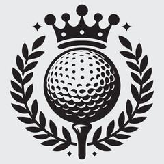 Golf ball vector logo. Golf ball on tee with wreath and crown. Vector illustration stock illustration
