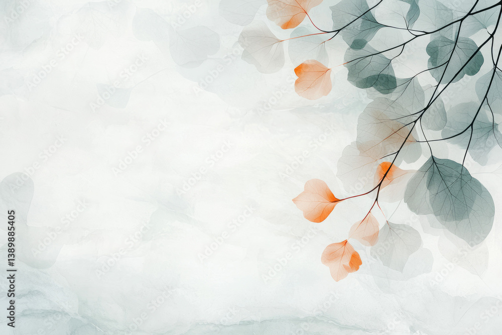 Poster dreamy forest floor in autumn with delicate, see-through leaves arranged in a web-like network over