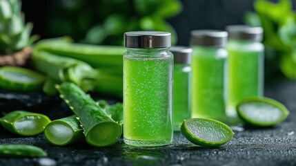 Splash of aloe vera juice showcased in a refreshing skincare routine promoting hydration and healing for all skin types