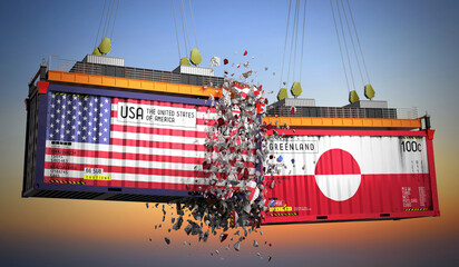 Cargo containers with flags of USA and Greenland - 3D illustration © PX Media