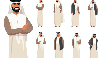 Diverse Set of Poses and Expressions by Arabic Businessman Character for Business Presentations and Marketing Materials