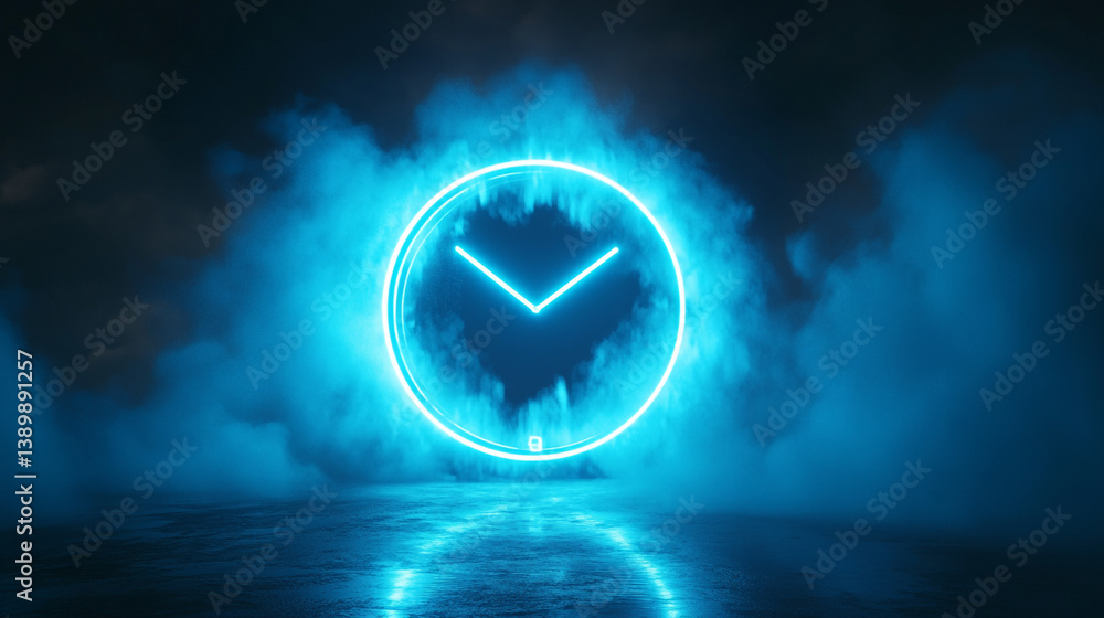 Poster a futuristic digital clock light effect. a glowing silhouette of a clock representing time. futurist