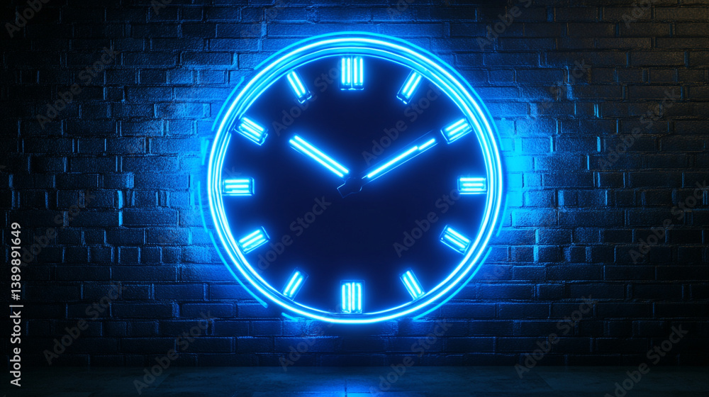 Poster elegant close-up of clock face with light streaks and shadows neon clock face representing a time ma